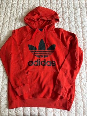 Adidas Women’s Red Crewneck Hoodie with Black Trefoil Logo